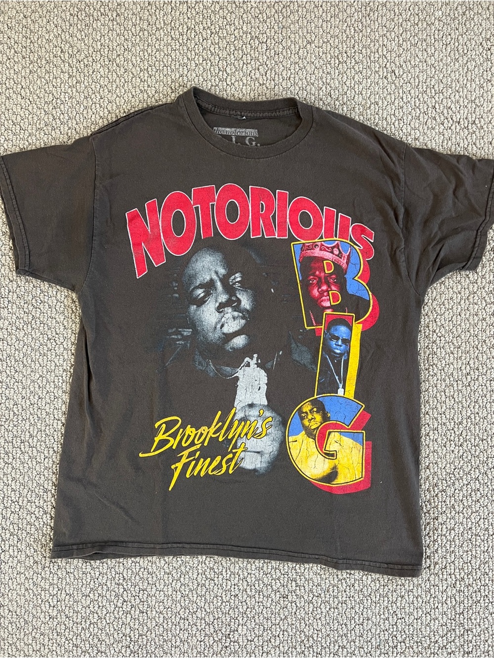 Notorious B.I.G. Biggy Smalls Black Grey Graphic Tee - Brooklyn's Finest medium
